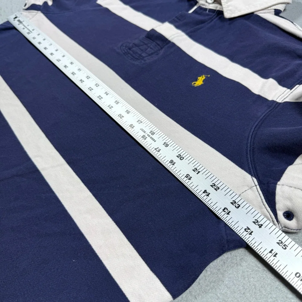 Polo Ralph Lauren Mens XL Rugby Shirt Navy Blue White Striped Long Sleeve Polo